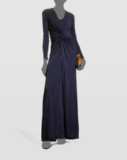 $795 Rickie Freeman for Teri Jon Women Blue Draped Overskirt Gown Dress Size 8