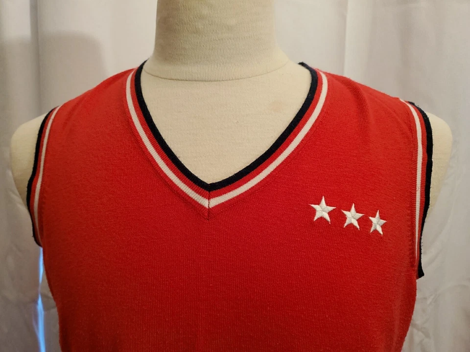 Camiseta blanca ciervo talla XL-16/18 roja con ribete azul sin mangas camiseta sin mangas acrílico nailon Foto 2 de 4