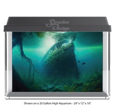 Dark Teal Underwater Ship Polyester Fish Tank Glass Backdrop Aquarium Background