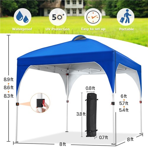 Pop Up Canopy Tent, 8x8ft Portable Instant Adjustable Canopy with Wheeled Bag - Picture 10 of 13