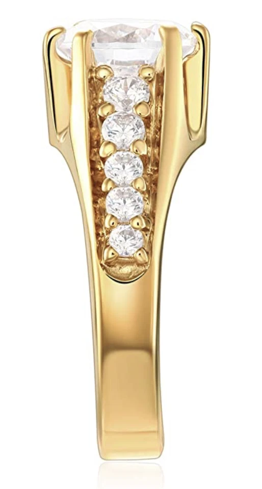 Anillo de compromiso de corona alta real de oro amarillo de 14K redondo de diamantes creados de 3,75 quilates Foto 3 de 3