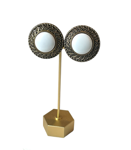 Vintage Button Clip On Earrings Statement Fashion Costume Jewelry Gold Tone - Picture 2 of 5