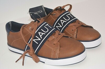 NAUTICA YOUTH BOYS DRESS SHOES CANVAS BROWN NAVY BLUE KB1236P SIZE 3 NEW 