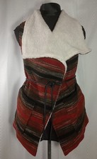 Jolt Southwestern Vest Wm M Red Wrap Hi - Lo Sherpa Collar Pockets Lined Belt