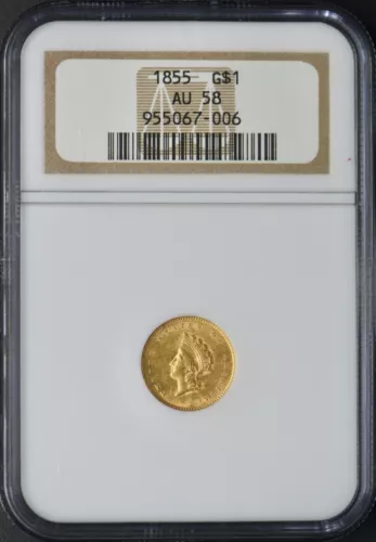 1855 $1 Gold Indian Princess - NGC AU58 - Old Holder - ✪COINGIANTS✪