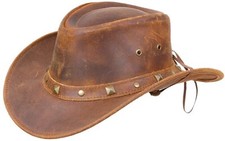 Distressed Brown Unisex Outback Fedora Hat RL30D Leather 4" Crown