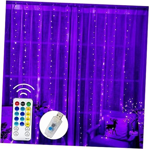 Vorhang Lichterkette, 300 LED 9,8ft x 9,8ft 8 Beleuchtungsmodi Fee Lila