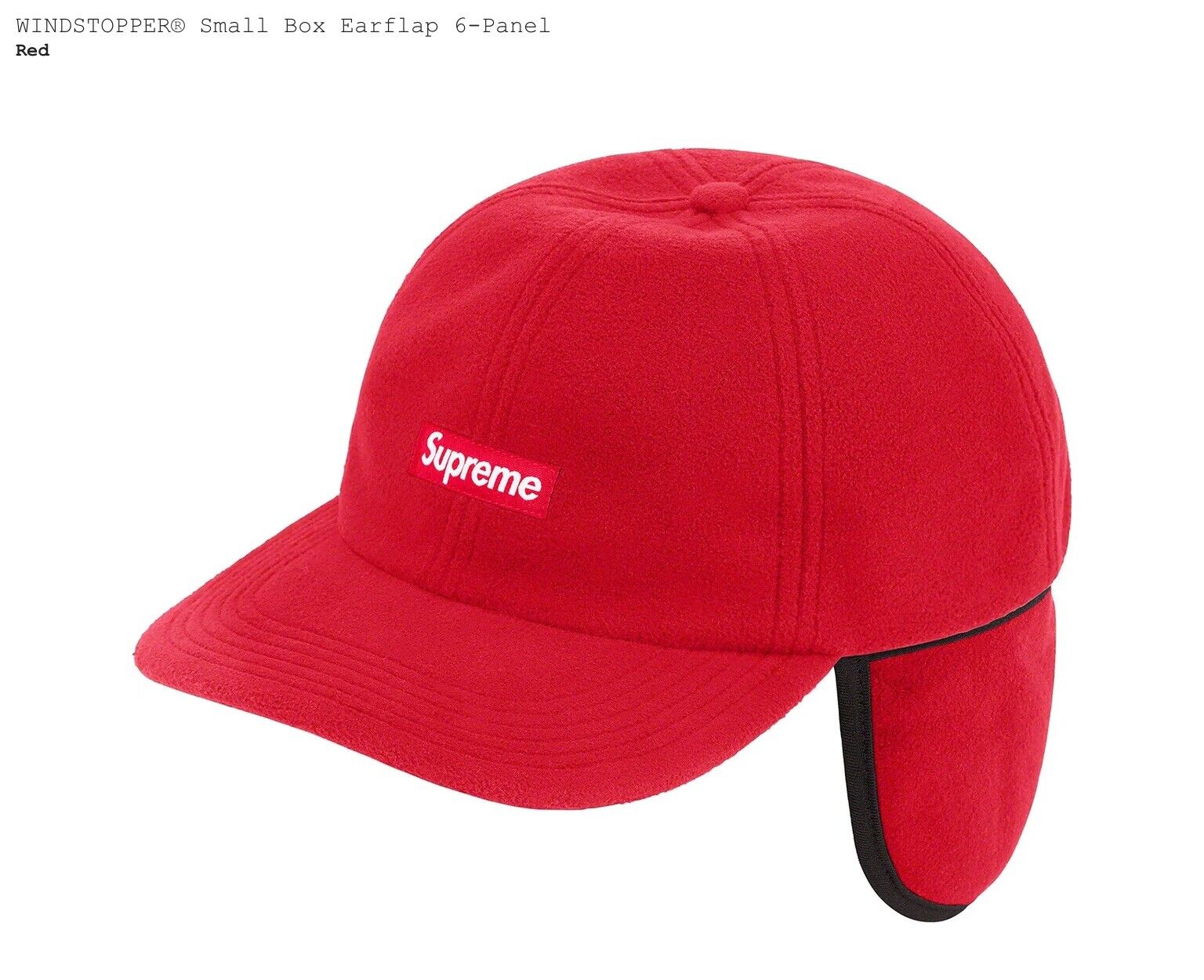 SUPREME WINDSTOPPER SMALL BOX EARFLAP 6-PANEL (RED) FW20 FLEECE INSET CAMP  CAP