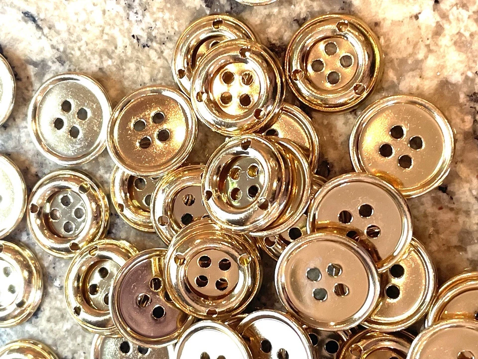 19mm X 5pcs Gold Round Metal 4 Hole Button Shiny Gold Light Weight - Image 3 of 4