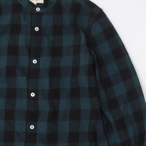 River Island Mens Green Plaid Cotton blend Size S Mock Neck - Picture 7 of 12