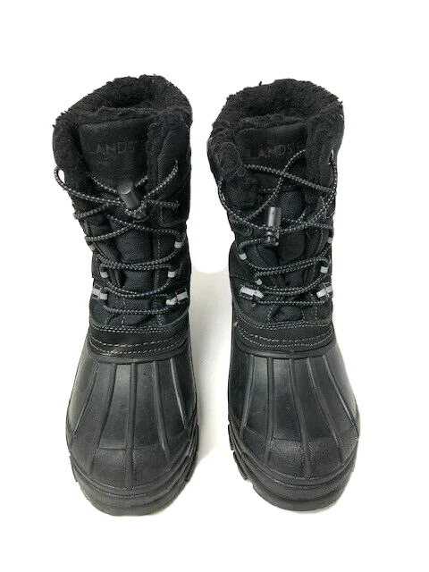 Botas de pato impermeables para nieve negras con cordones Lands End Youth talla 3M para niños Foto 3 de 4