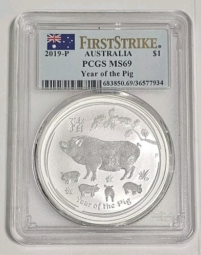 2019 P $1 Silver .9999oz Australia Year of Pig Privy Mark PCGS MS69 1st Strike - Picture 7 of 9