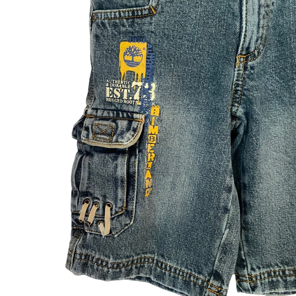Timberland Boys Cargo Bermuda Denim Shorts Sz 5 100% Cotton Snap Button Closure - Image 4 of 4