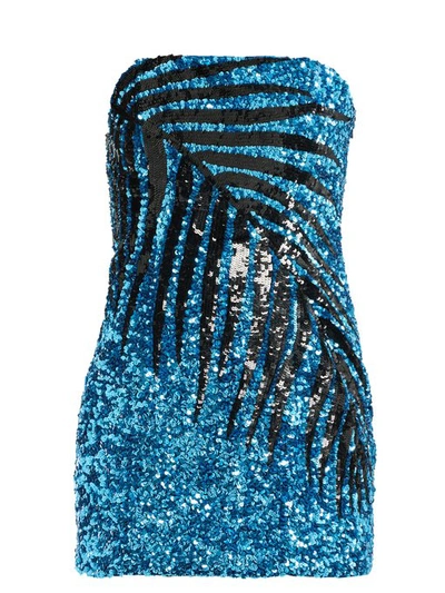 THE ATTICO Palm Motif Sequin Embellished Mini Dress Blue Turquoise Size 40 Usa 4 THE ATTICO Palm Motif Sequin Embellished Mini Dress Blue Turquoise Size 40 Usa 4