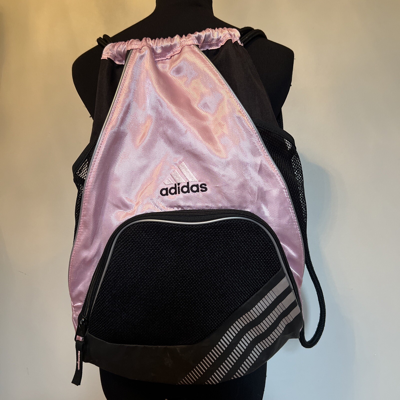 adidas Drawstring Backpack Pink, Black Large Zipp… - image 2