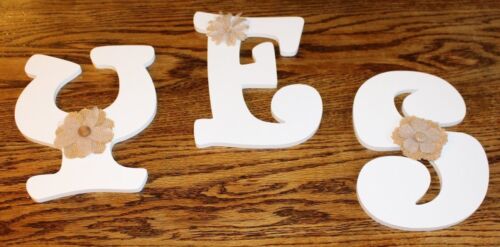 ✅9" Home Accents White Wooden Wall YES Letters Burlap Flowers Engagement Wedding