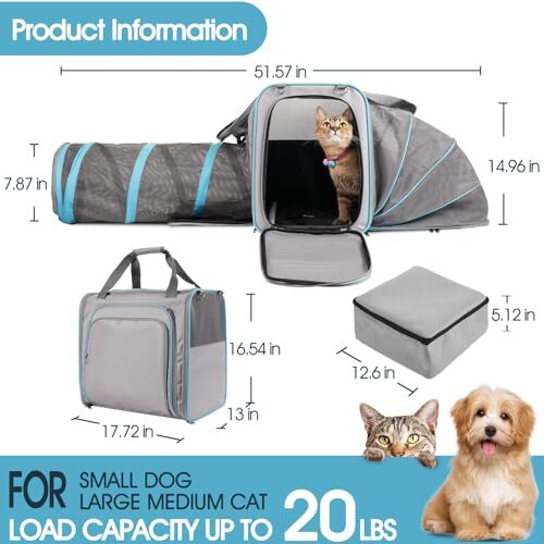 Cat Travel Carrier with Litter Box, Expandable Pet Carrier with grey eBay