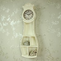 Antique White Wall Mounted Grandfather Clock Shelving Shabby Vintage Chic Home Antique White Wall Mounted Grandfather Clock Shelving Shabby Vintage Chic Home