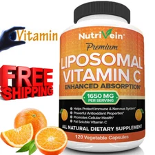 Nutrivein Liposomal Vitamin C 1650mg -120 Capsules - High Absorption Supplements