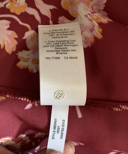 J. Abito donna Crew 12 drappeggi manica svolazzante floreale midi fiori bordeaux nuovo con etichette - Foto 8 di 11