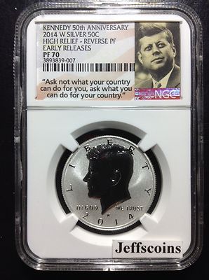2014 W Silver Reverse Proof Kennedy Half NGC PF70 IN HAND 50th