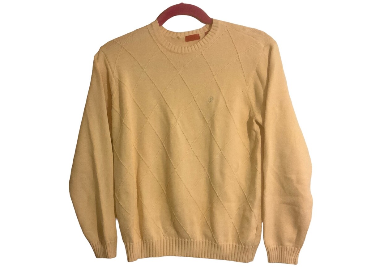 Izod Cable Knit Sweater Men’s Size M Yellow Diamond Pattern Long Sleeve  Pullover