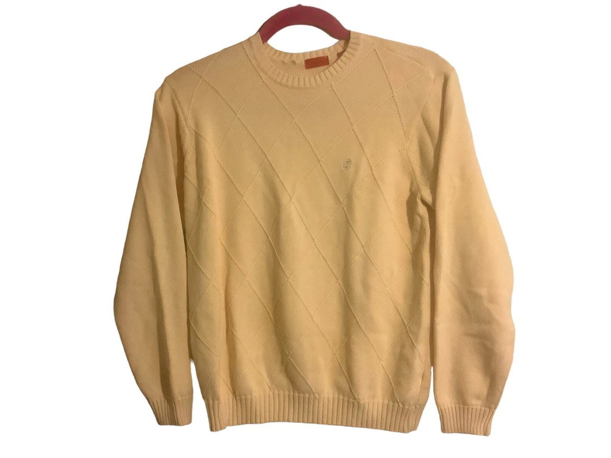 Izod Cable Knit Sweater Men s Size M Yellow Diamond Pattern Long