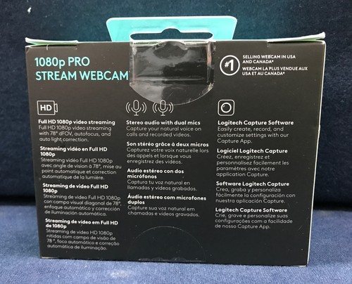 Logitech 1080p Pro Stream Webcam 30 fps HD Video Streaming BRAND NEW SEALED - Picture 2 of 5