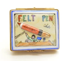 LIMOGES FRANCE Trinket BOX FELT TIP PENS School Supplies CHILD ART Rare!