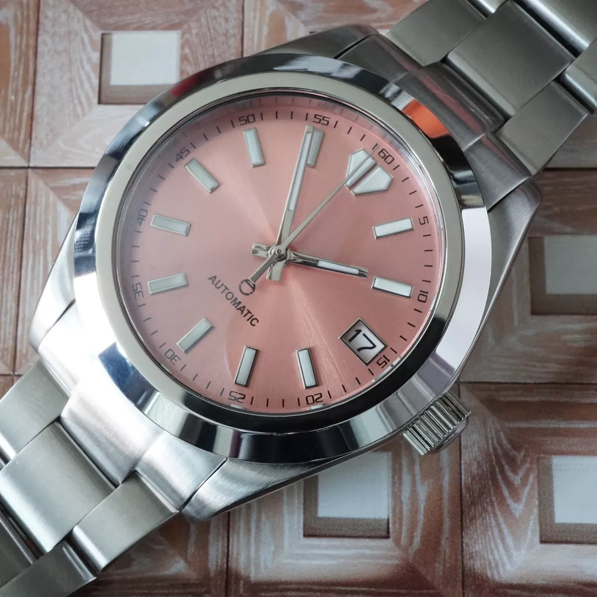 artilleri Duplikering det er nytteløst Custom Automatic Mod Datejust Style Homage Yobokies Salmon Pink Seiko NH35  movt | eBay