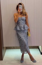 Dress The Population Womens Midi Dress Blue Floral Bodycon Strapless RRP £328