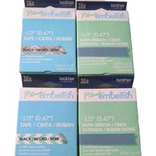 Brother P-touch Embellish Lot of 4 Gold On Blue Satin Ribbon Lace/Mint 1/2" Tape