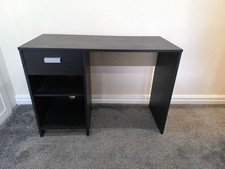 Black Wood Computer Desk With Drawer & Shelves Home Office Table Workstation