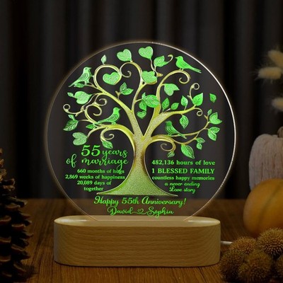 Personalized 55th Wedding Anniversary LED Lamp Night Light Husband Gift Decor