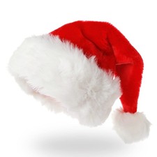 XOYTN 1PACK Christmas Santa Hat, Xmas Santa Claus Hat for Adults Kid Velvet C...