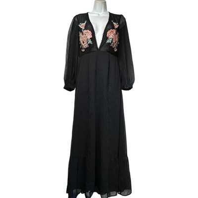 Cleobella Amarylis floral embroidered long Sleeve Maxi Dress Size S