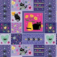 Hugs and Purrs   Cotton  Dear Stella Fabric Cat Blocks   By the Yard   