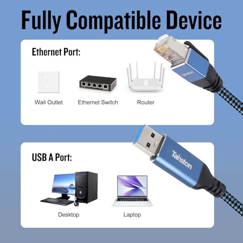 USB to Ethernet Cable, 6Ft USB3.0 A to RJ45 Cable,USB3.0 A to Gigabit 6 FT - 第 5/7 張圖片