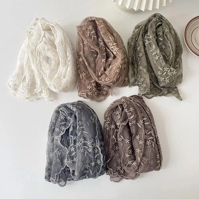 Casual Retro Women's Lace Scarf Long Korean Version of Literary Sunscreen Lace S