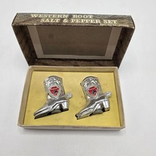 Vintage Western Boot Salt Pepper Shaker Set Montana Silver Cowboy Spur Souvenir