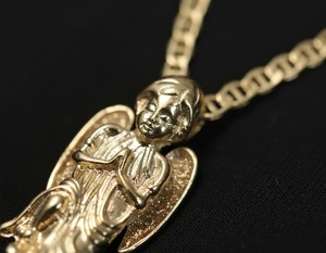 Authentic 14K Gold Plated Prayer Angel Wing Stardust Pendant Gold Tone Mariner Chain