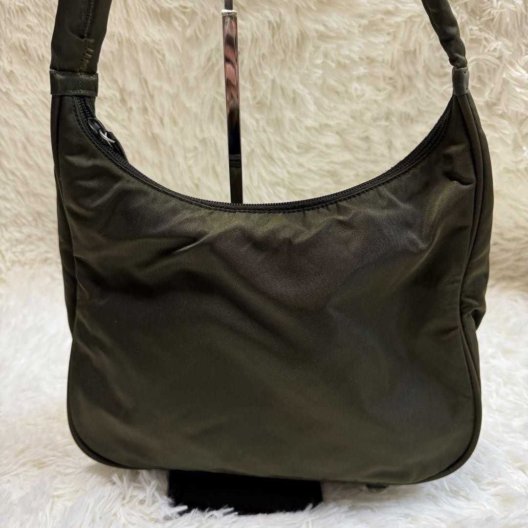 Prada One-Shoulder Khaki Nylon Bag with Triangle Logo from Japan