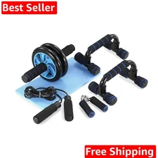 AB Wheel Roller Kit with Push-Up Bar, Knee Mat, Jump Rope and Hand Gripper - ...