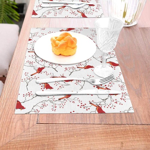 Cardinal Bird Red Berry Decor Placemats 12 x 18 Inch - 4 Pcs, - Foto 5 di 6