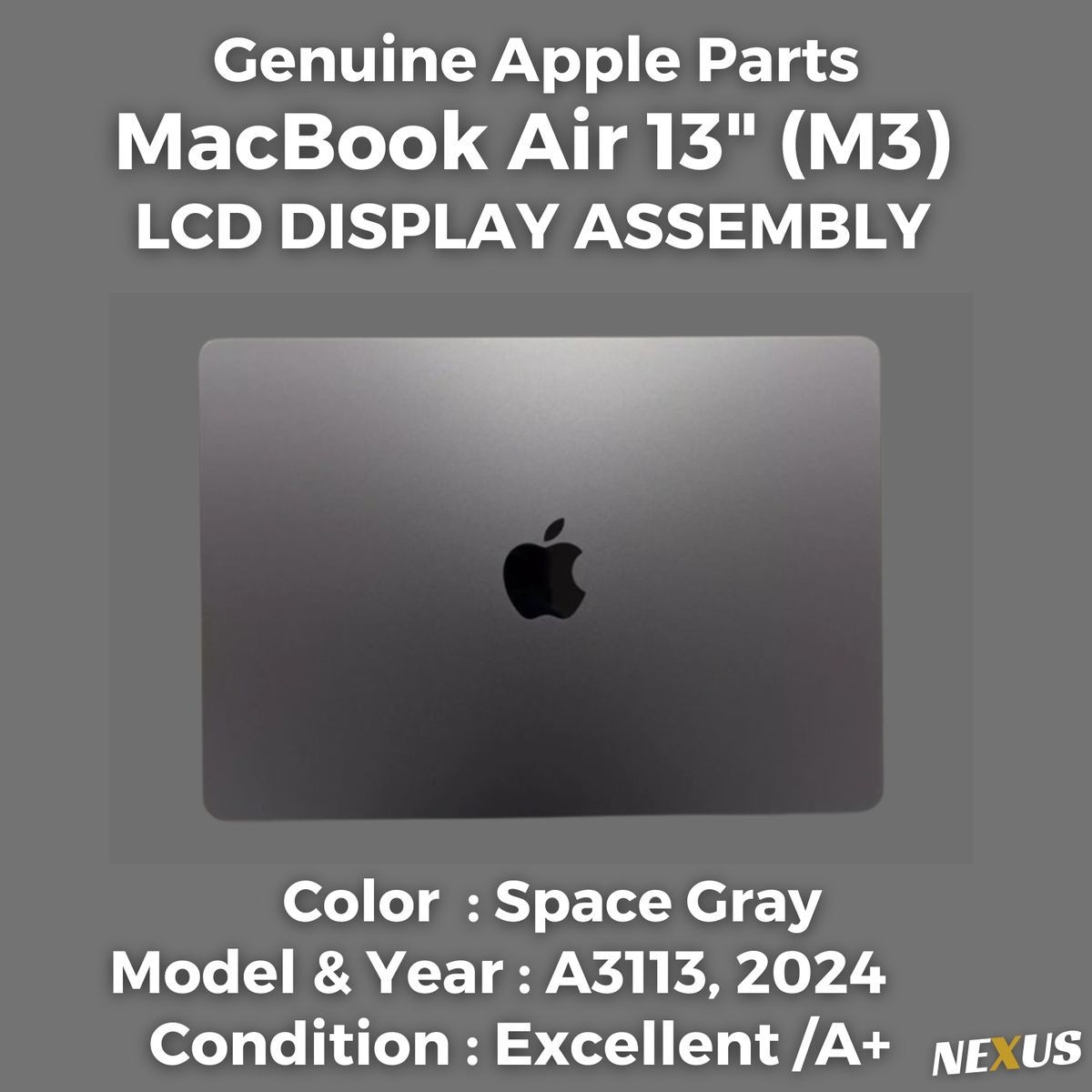 【美品】 MacBook Air M3 スペースグレー A3113 OEM Apple MacBook Air 13 inch M3 2024, LCD Display Assembly, Space