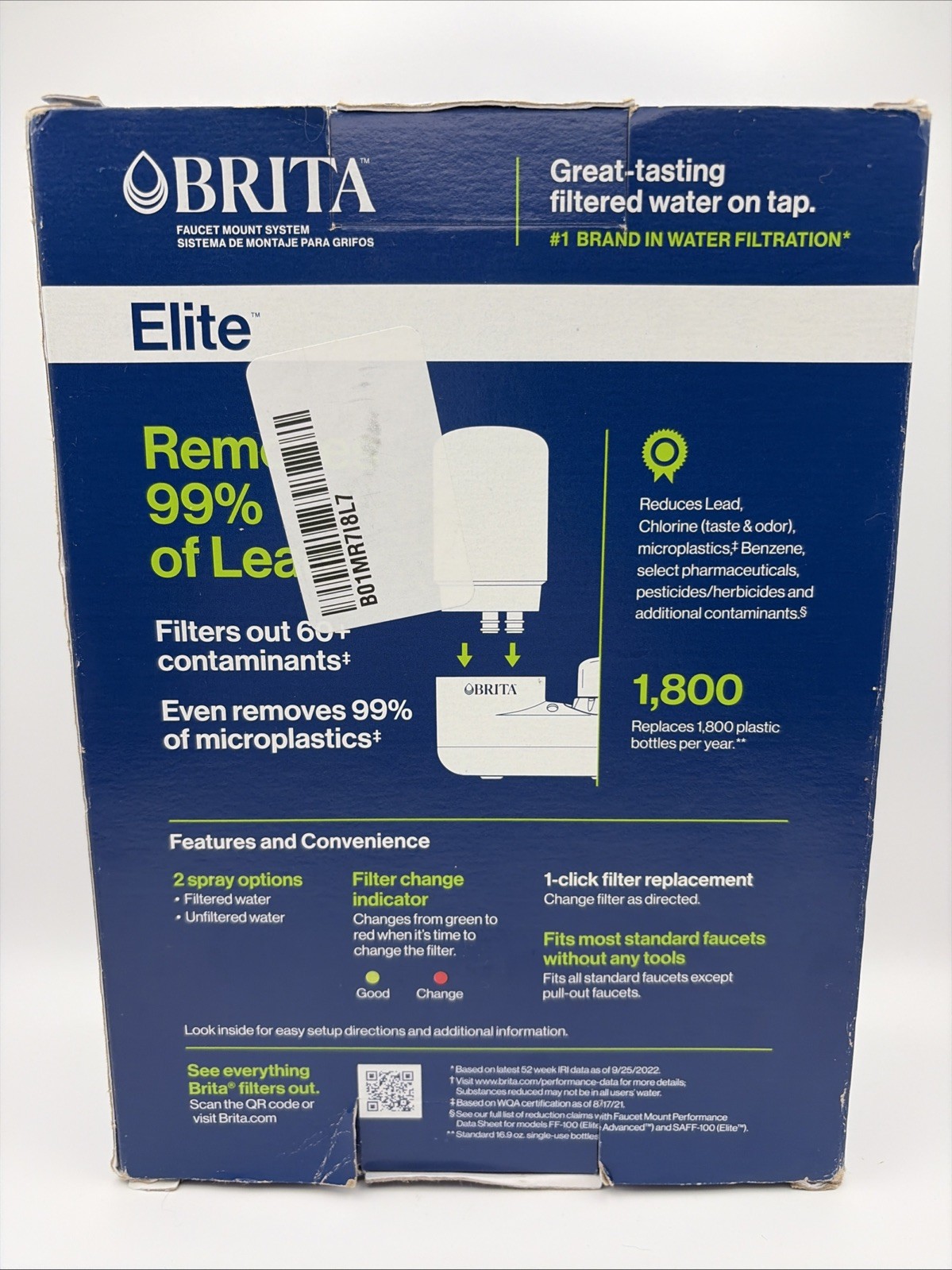 Brita Elite Faucet Mount Water Filter System Chrome Removes 99% Lead