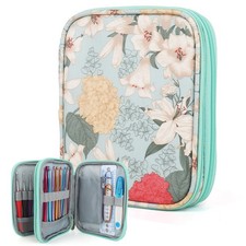 Crochet Hook Case Empty Zipper Bag Organizer Web Pocket Holder Slots Light Blue