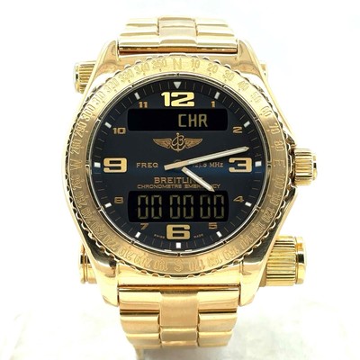 Breitling Emergency Quartz 43mm 18k Yellow Gold Black Dial Men's