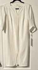 Calvin Klein Women's White Sheath Dress V-Neck 3/4 Sleeve Knee Length Size 6