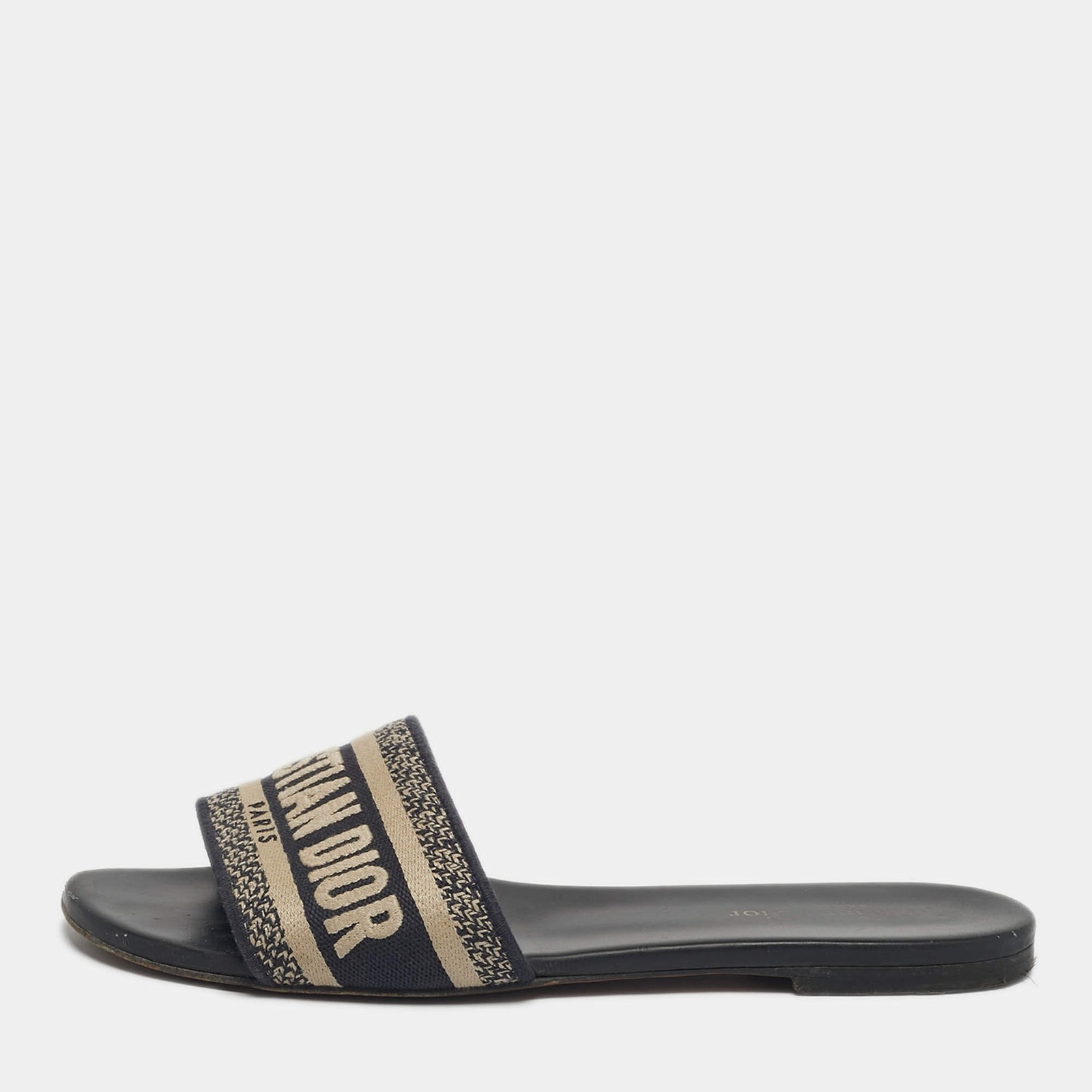 Dior Dway Size 39 BlackWhite Canvas Flat Slides